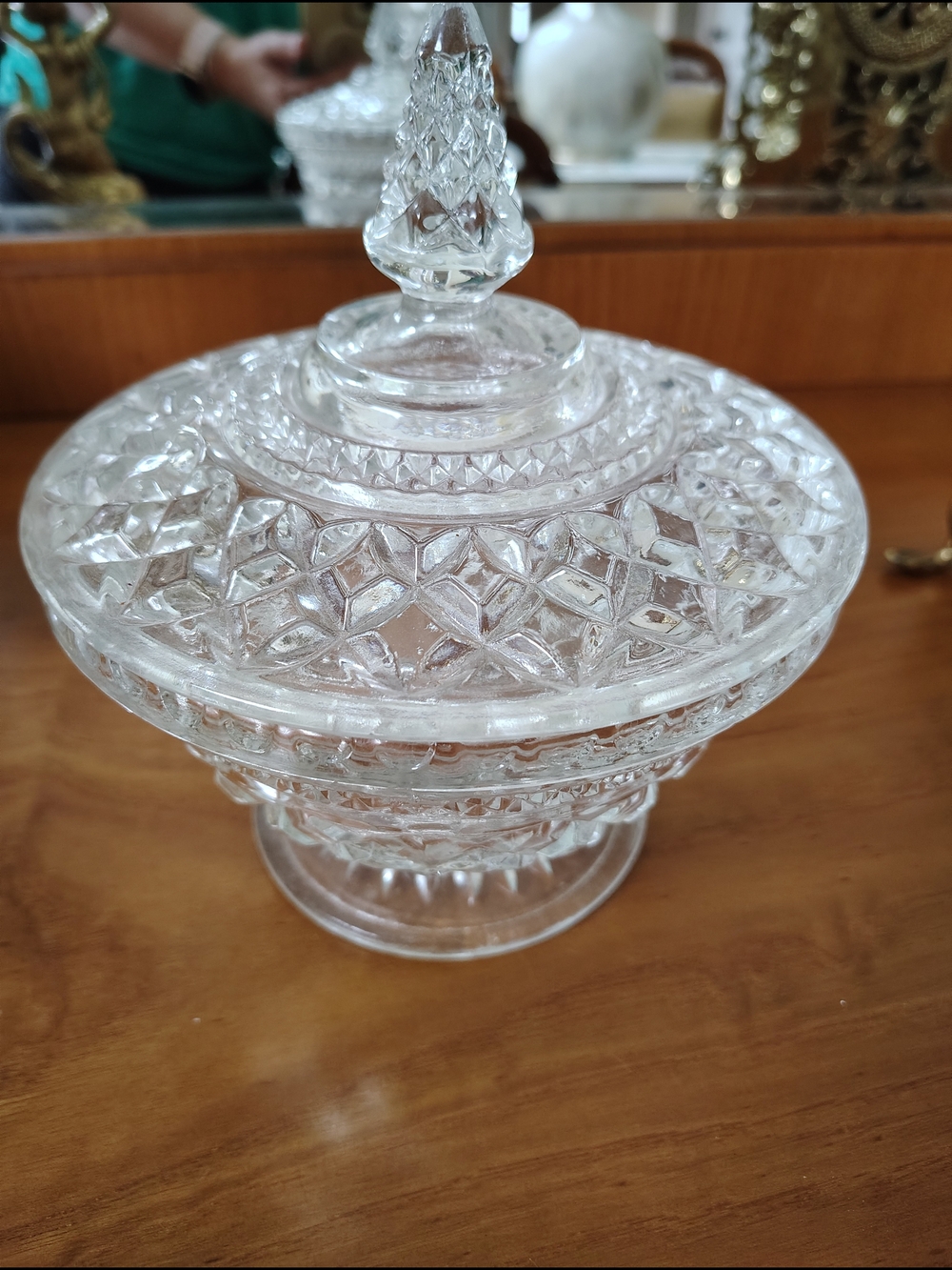 Cut Crystal Covered Compote - Clear Glass Decorative Dish
